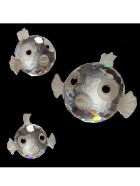 Set of 3 Swarovski Crystal Puffer Fish Blowfish Figurines: Small Medium Large